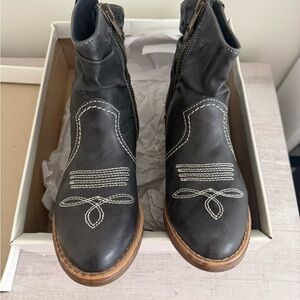 Sundance Black Leather Ankle Boots with White Stitching